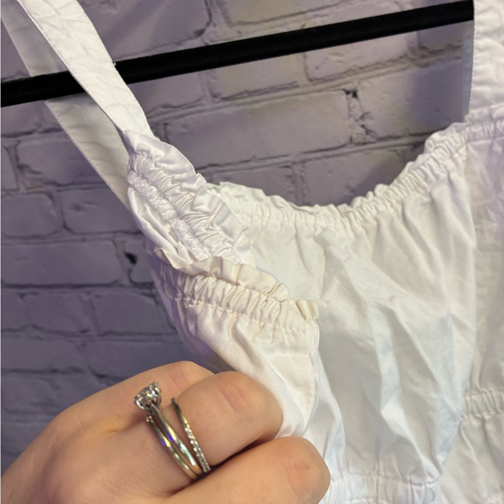 MADEWELL Women's White Poplin Sophia Peplum Top Sleeveless Tie Back Sz Large GUC - Picture 3 of 5